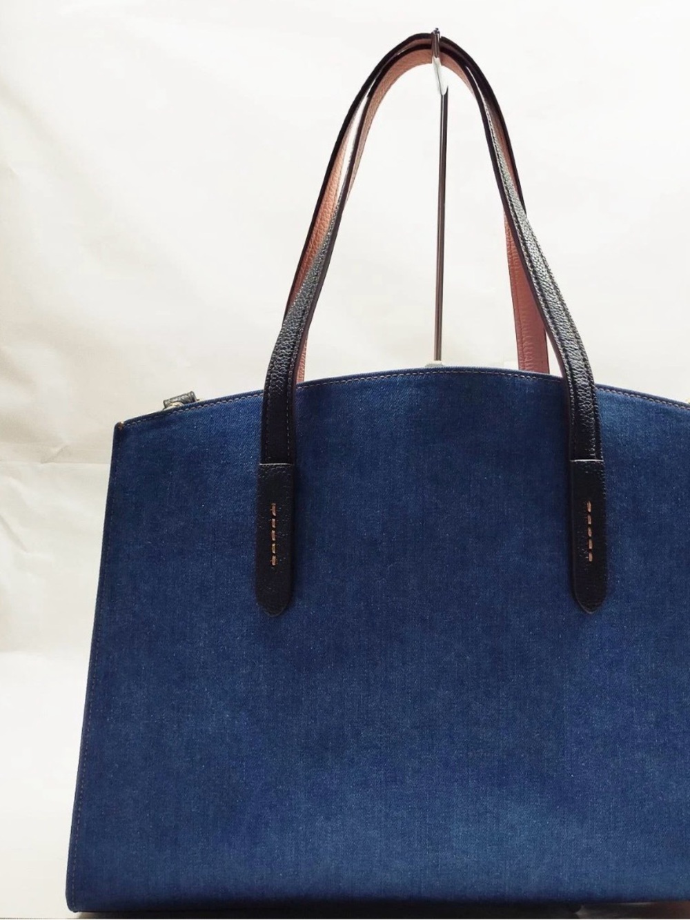 COACH Denim Blue Tote with Black Leather Straps - Picture 4 of 12